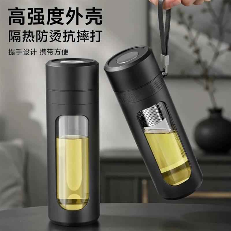 Rain燃麦外贸甄选店1茶水分离速开玻璃杯一键开盖防摔车载水杯手