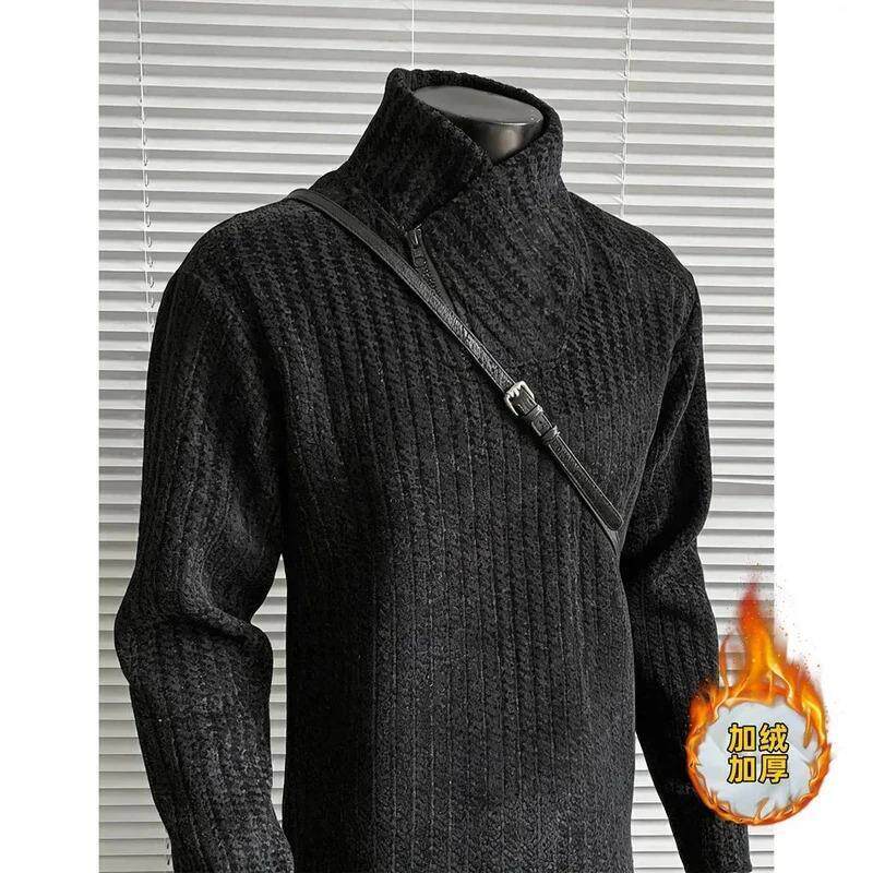 【云树轻奢】美式斜领拉链卫衣男款秋冬加绒重磅长袖T恤立领运动