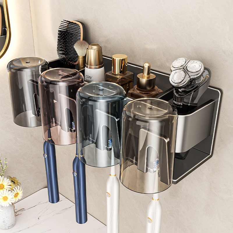 牙刷置物架免打孔太空铝刷牙杯漱口杯壁挂牙膏收纳浴室卫生间挂架