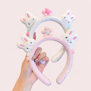 2025新款儿童卡通毛绒兔耳小花头箍高级感洋气时尚女孩表演发饰