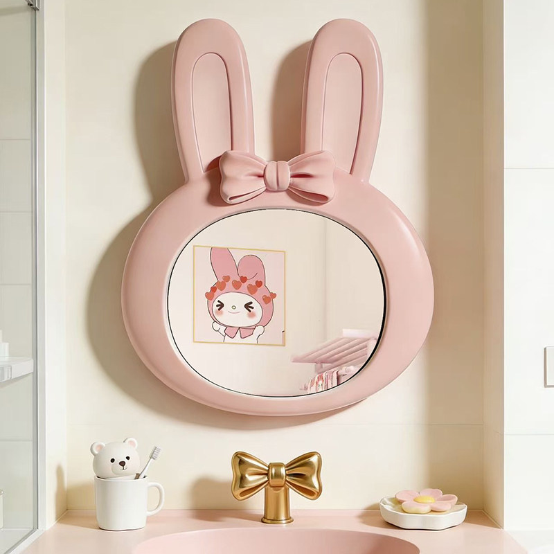 萌趣兔子造型创意化妆镜卡通不规则艺术装饰镜ins可爱智能浴室镜