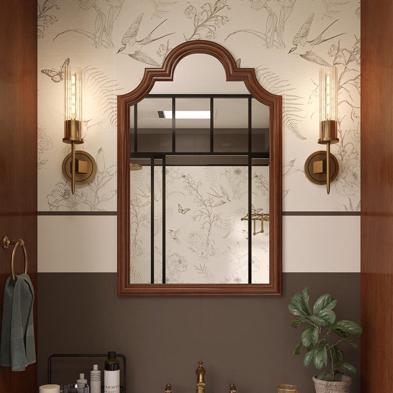 中古风胡桃木轻奢装饰镜法式卫生间led智能挂镜欧式异形化妆镜子,住宅家具,化妆镜,淘宝优惠券,粉丝福利购,淘宝优惠卷