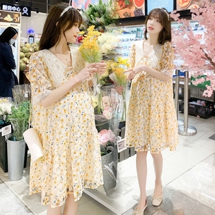 甜美蕾丝短袖 连衣裙新款 韩版 孕妇连衣裙 中长款 夏装 孕妇装 2023夏季