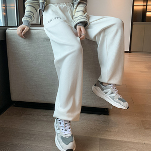 女类K2075P35宽松直筒百搭休闲卫裤高腰阔腿裤抽绳运动裤图片