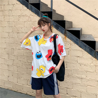 2020年夏装新品ins卡通短袖T恤女宽松上衣半袖bf慵懒风T838-P25