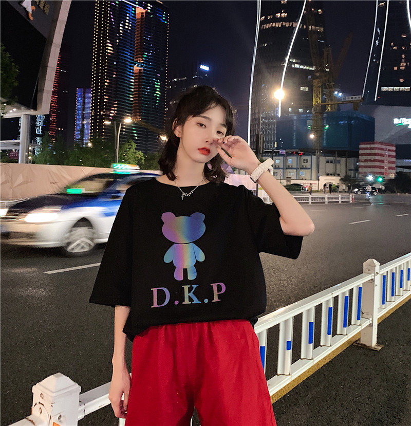 Cotton lovers' neutral wind laser reflective student short sleeve T-shirt for women