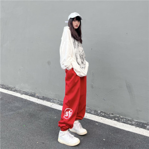 嘻哈高街爵士街舞宽松束脚卫裤印花欧美ins潮运动裤K2080-P39图片