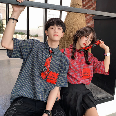 情侣装学院风日系JK制服港风学生校服格子短袖衬衫D815-P35
