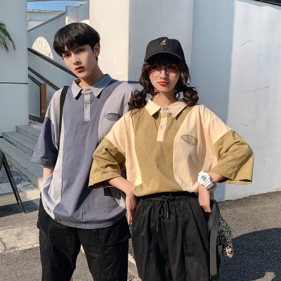 男女学院风polo领短袖女情侣装夏装韩版撞色上衣D806-P30