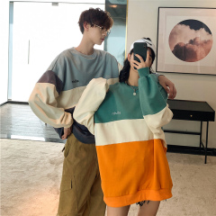 Hong Kong Style gradient color matching sweater Korean T-shirt for lovers men and women's top