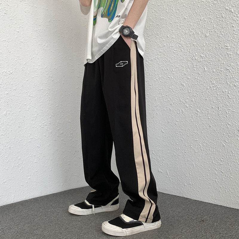 高街潮ins黑色运动裤直筒宽松裤子原宿风阔腿卫裤K2047P35女类图片