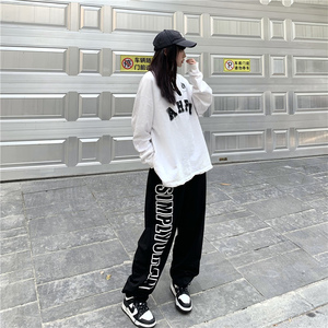 ins潮高街街舞hiphop百搭束脚嘻哈休闲宽松运动卫裤K2082P35女类图片