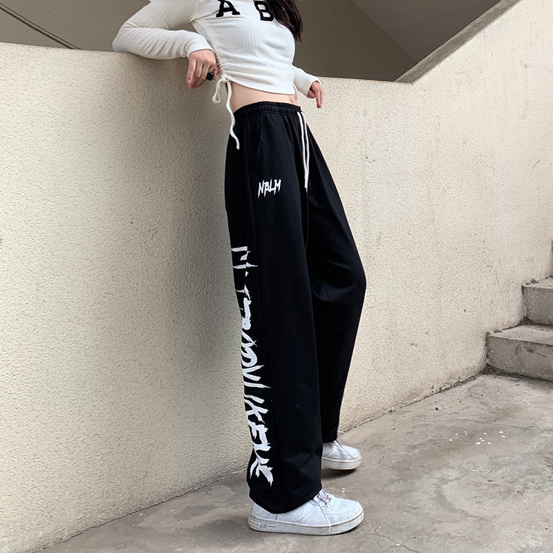 潮ins字母长裤2023春秋嘻哈百搭宽松束脚休闲运动裤K2084-P38女类,女装休闲裤,电商B245A