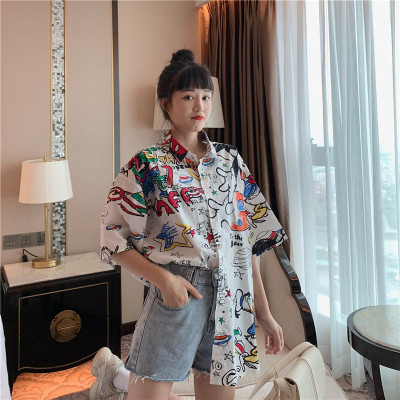 米奇衬衫女设计感小众短袖港味风复古chic碎花衬衣B262-D845-P35