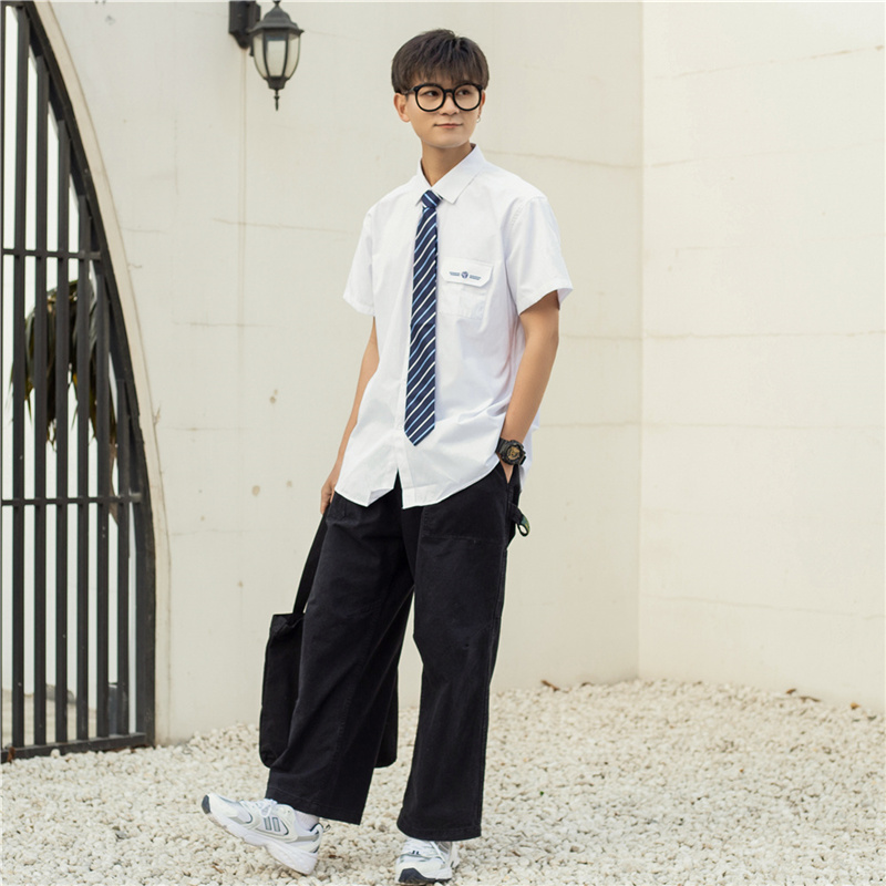 學生班服純棉襯衣刺繡制服學院風情侶款短袖襯衫