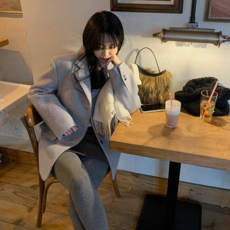 韩国东大门ins气质简约休闲百搭单排扣小个子外套毛呢西装女