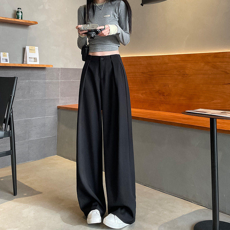 黑色阔腿裤女夏薄款2026新款高级感垂感高腰休闲窄版直筒西装裤子