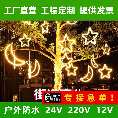 LED防水星星月亮灯饰户外工程景观亮化装饰灯彩灯闪灯挂树灯高亮