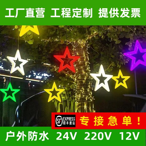 led五角星装饰灯户外防水工程亮化挂树灯发光星星月亮雪花造型灯