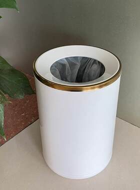 欧式圆形不锈钢垃圾桶8升大容量客厅卧室卫生间6L无盖白色直投筒