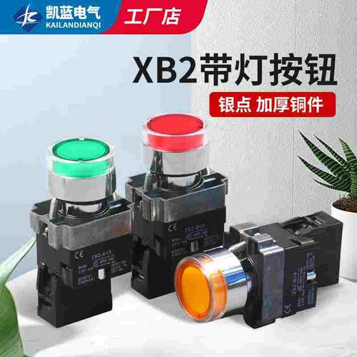 带灯金属平头按钮开关XB2-BW3361/3462启动停止ZB2-BE101C/220V24
