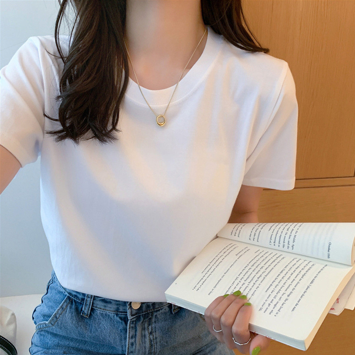 张婧仪同款正肩短袖t恤女春夏天
