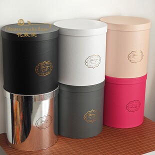 套三鲜花抱抱桶草莓熊黑色花束插花桶银色礼品包装盒大号圆形空盒