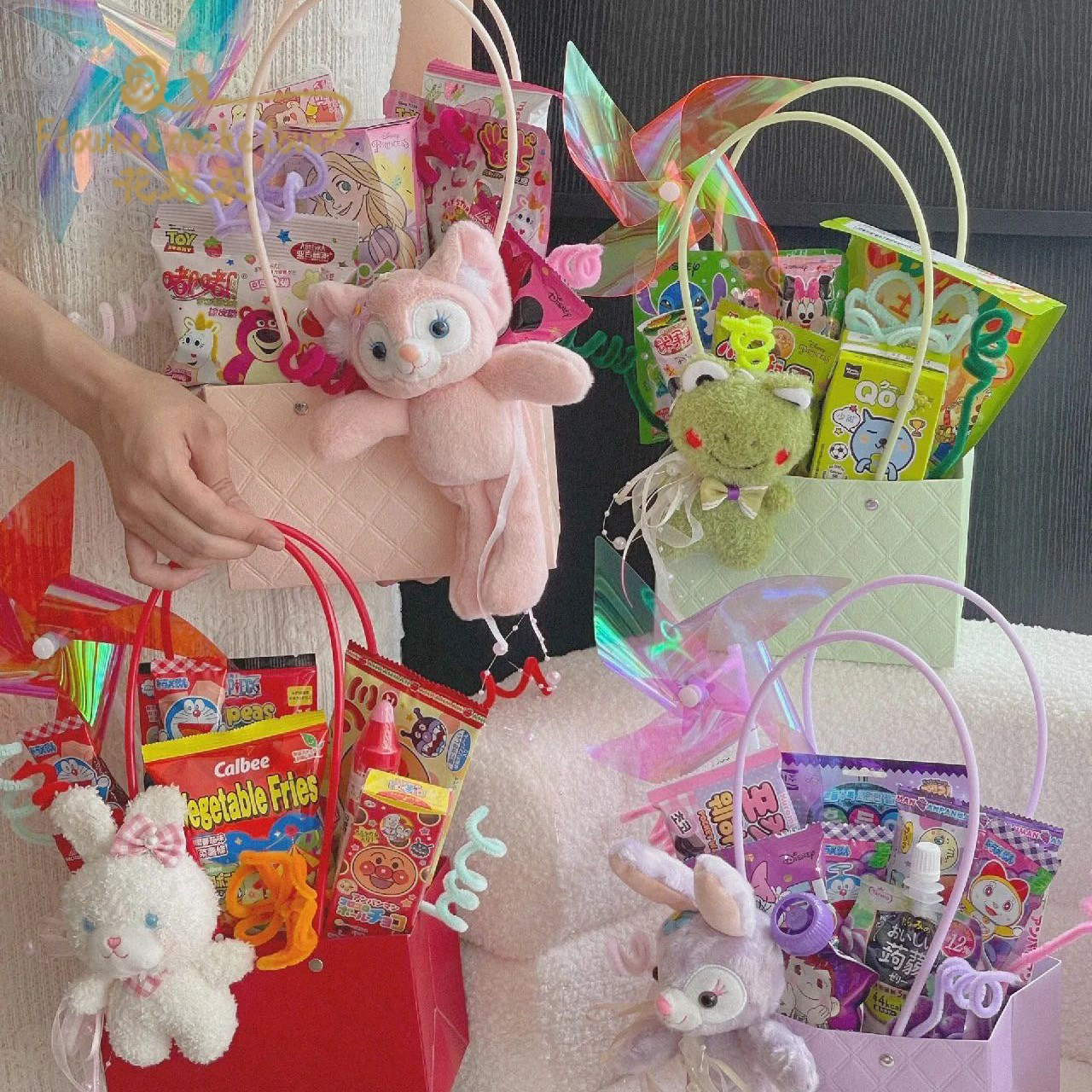 六一儿童节长方形纯色手提袋 防水鲜花插花马卡龙礼物袋DIY礼品插