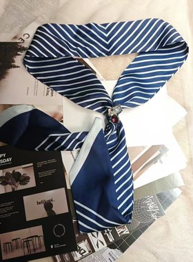 Pbpr原创高级感系脖领巾蓝白条纹红白钻石点缀气质围巾颈饰