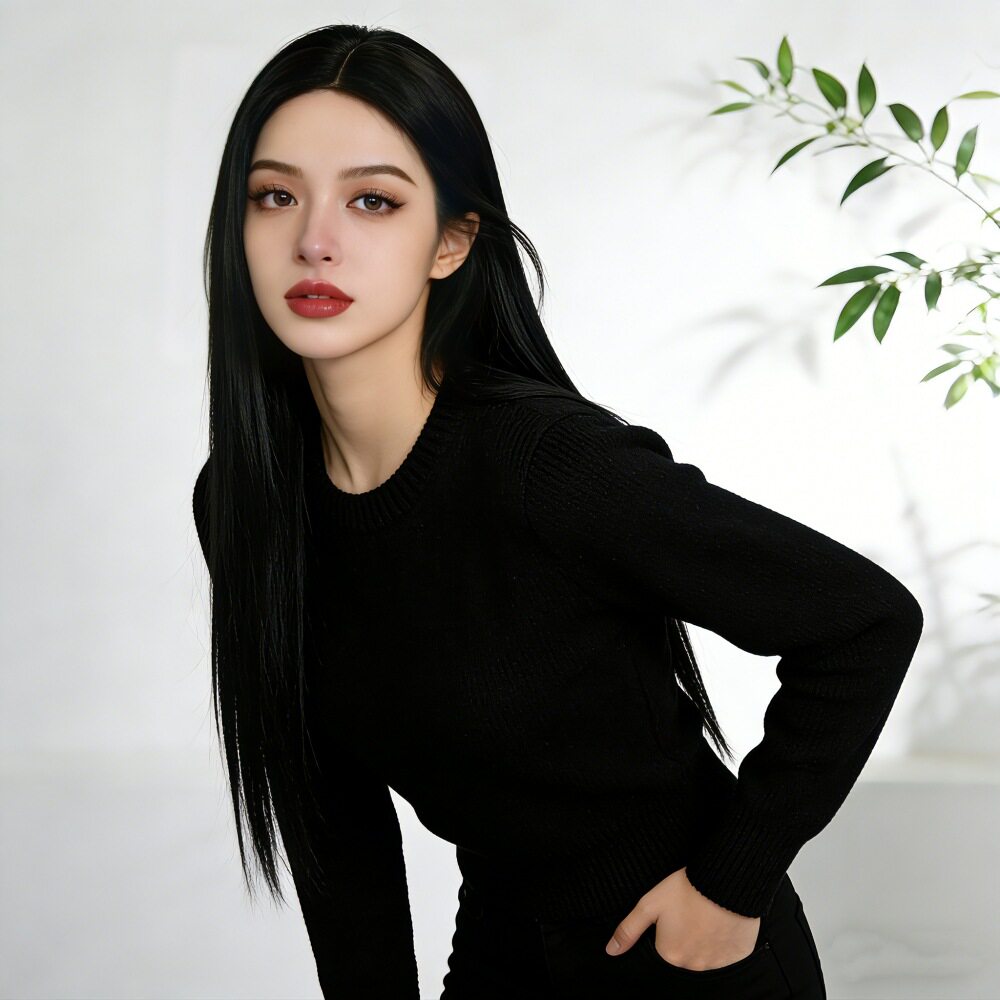 假发女长发高温丝全头套齐腰黑发