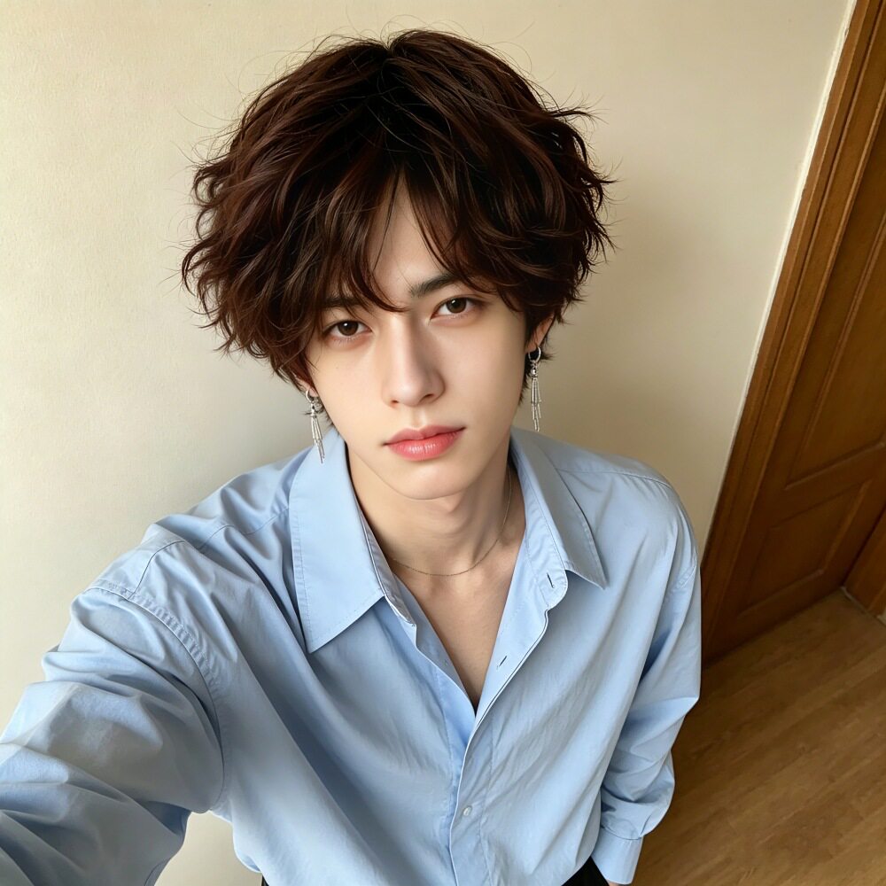 锡纸烫中性假发男生泡面头COS