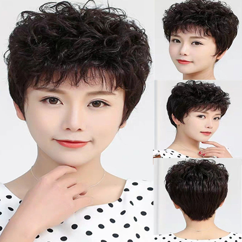 假发女短发中老年短卷发蓬松自然送妈妈时尚圆脸纹理烫仿真发假发