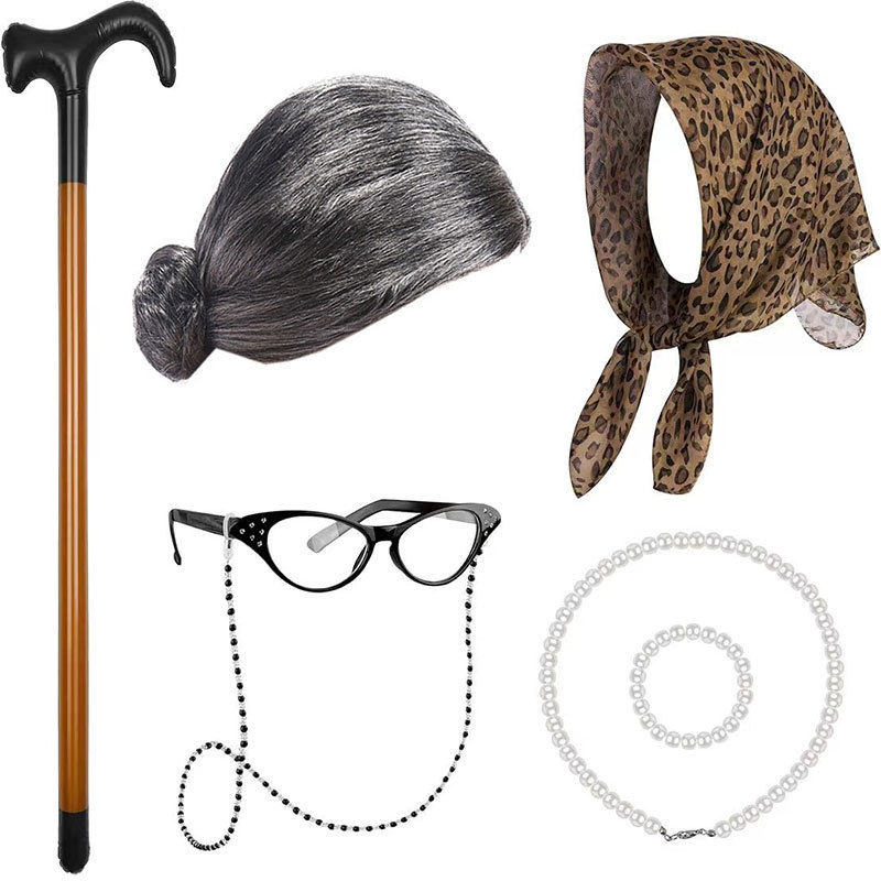 万圣节开学100天老婆婆假发COS老年老爷爷老奶奶假发拐杖头巾套装,美发护发/假发,其它假发,淘宝优惠券,粉丝福利购,淘宝优惠卷