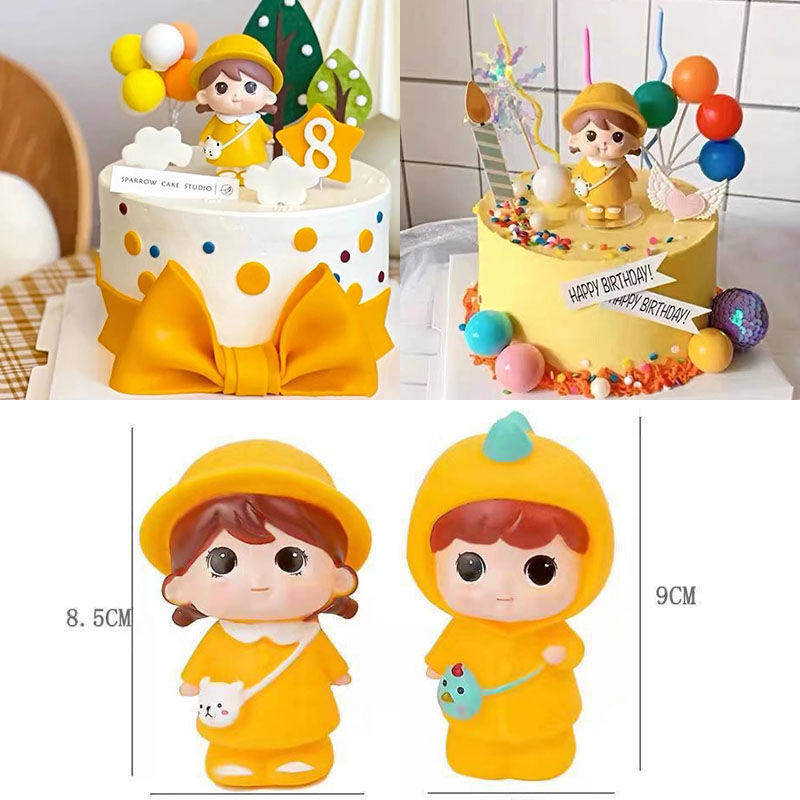 男孩女娃儿童蛋糕装饰摆件小娃娃黄色帽子背包小萌萌生日配件装扮