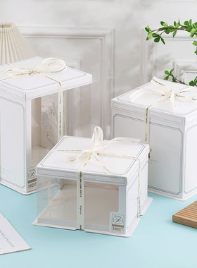 新款生日蛋糕盒半透明6 8 10寸12网红白色小鹿加高方形盒子包装盒