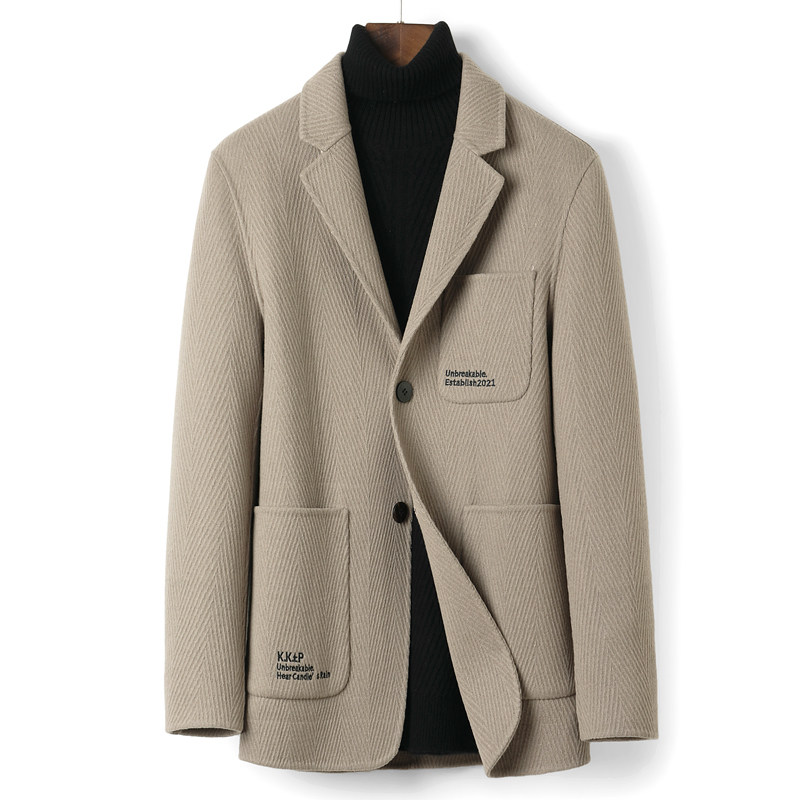 秋冬纯手工双面羊绒大衣男休闲短款双面呢英伦风衣S86052-P420，男装风衣，电商A237