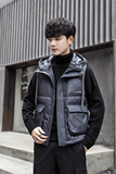 短款连帽羽绒马夹男日系面包服保暖外套马甲M608-P120，男装棉衣，电商A237
