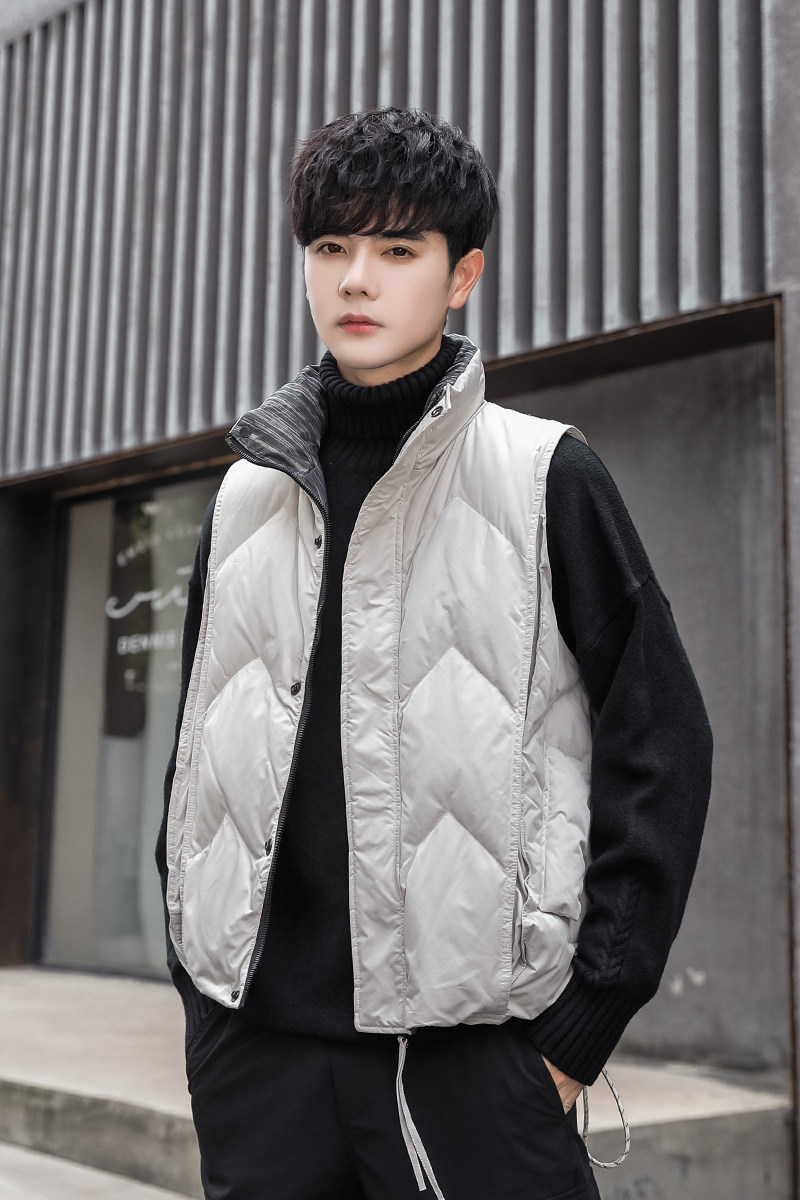 短款立领拼色羽绒马夹男日系面包服保暖外套马甲M803-P125,男装棉衣,电商A237