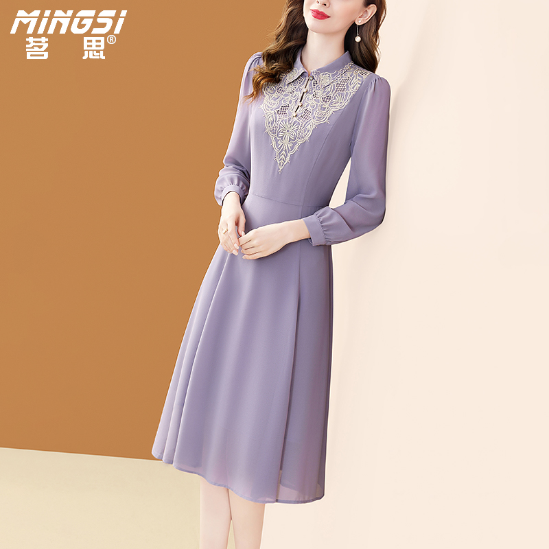 绣花雪纺春季气质优雅连衣裙