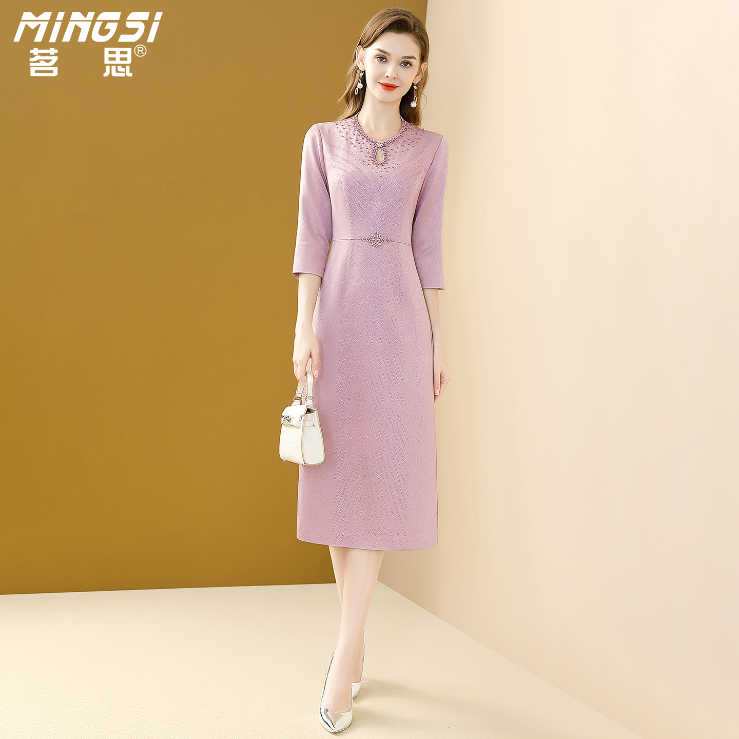 重要场合醋酸收腰显瘦连衣裙女