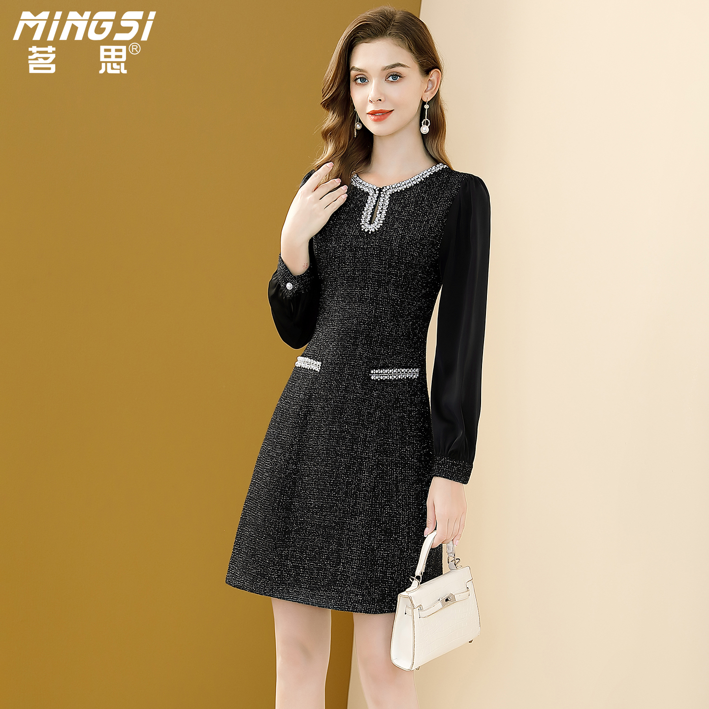 气质黑色小香风重要场合连衣裙