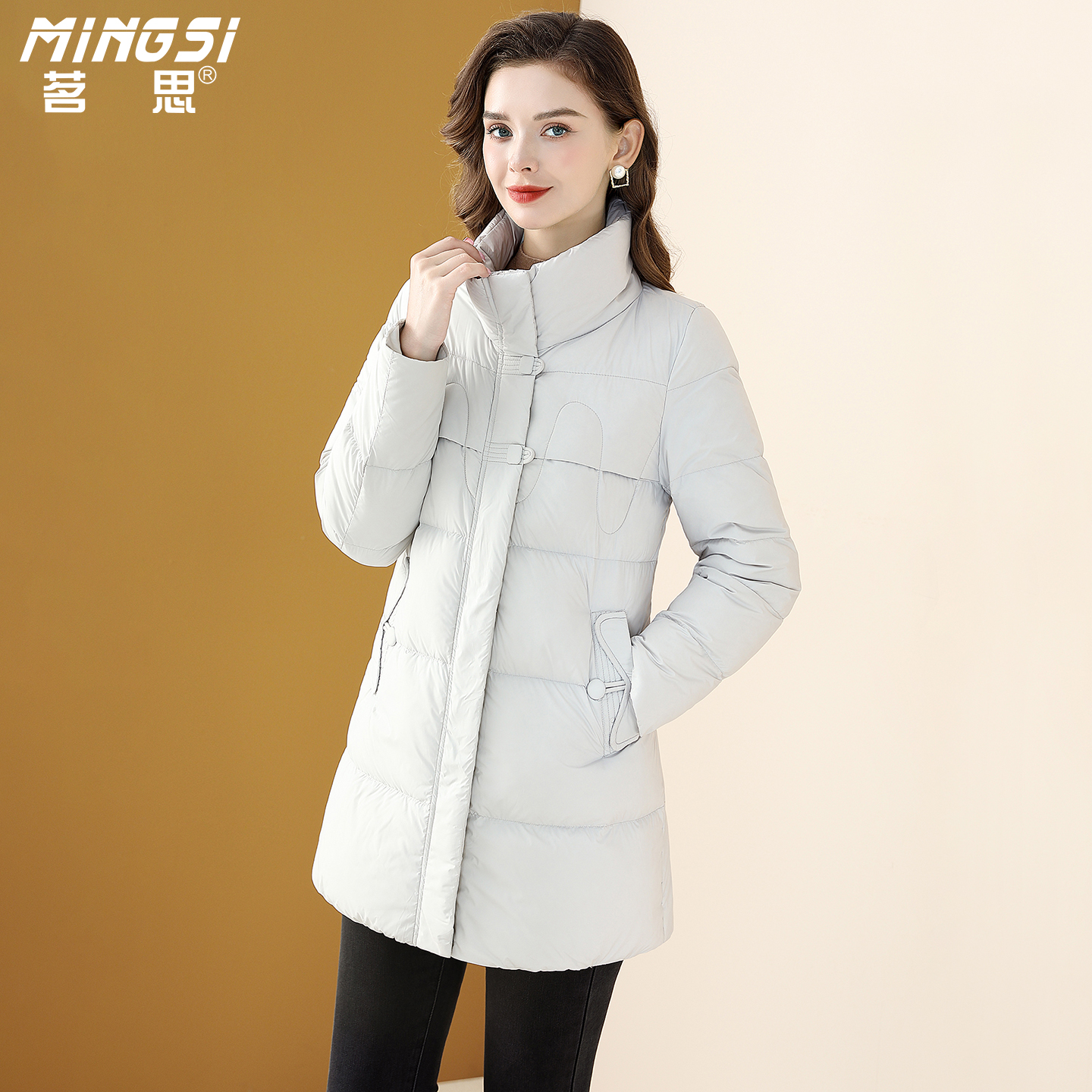 设计感立领90白鸭绒羽绒服女