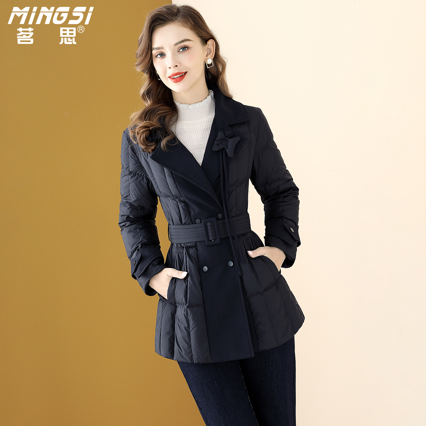 中长款时尚西装领鹅绒羽绒服女