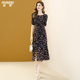 茗思优雅气质印花连衣裙女2026夏季 新款 褶皱收腰显瘦碎花开叉裙子