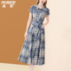 茗思碎花连衣裙女2025夏新款 印花系带收腰显瘦衬衫 领裙子气质长裙