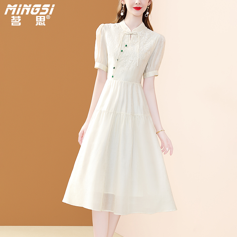 复古国风夏季新中式短袖收腰裙子