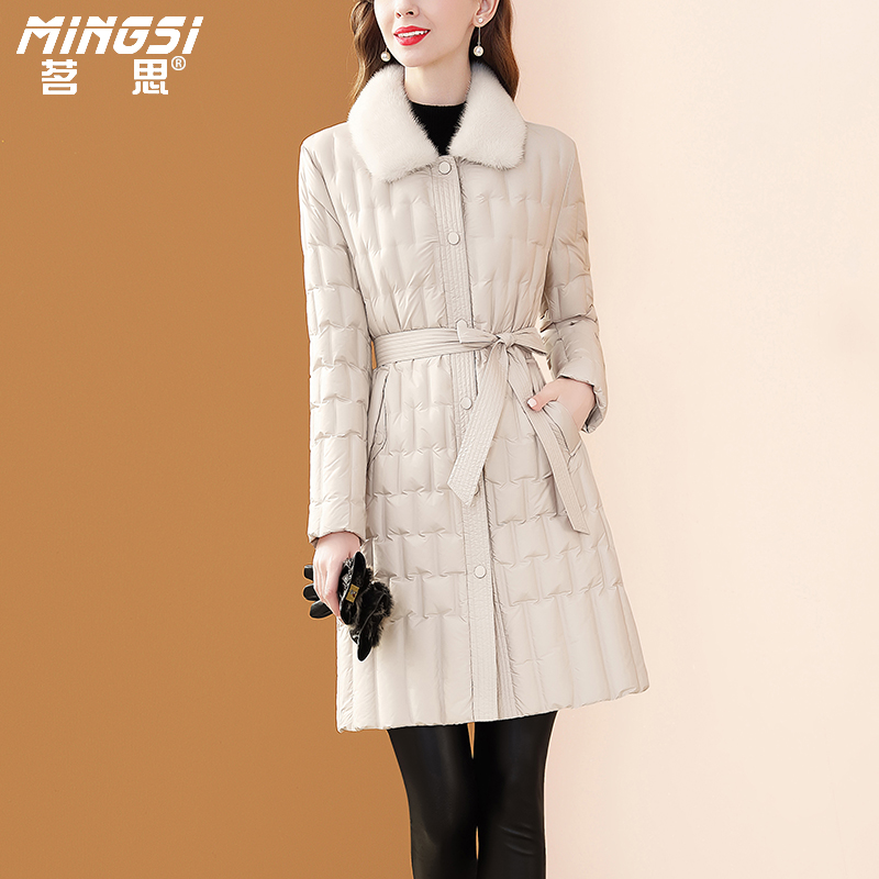 茗思白鸭绒高级感水貂毛领羽绒服