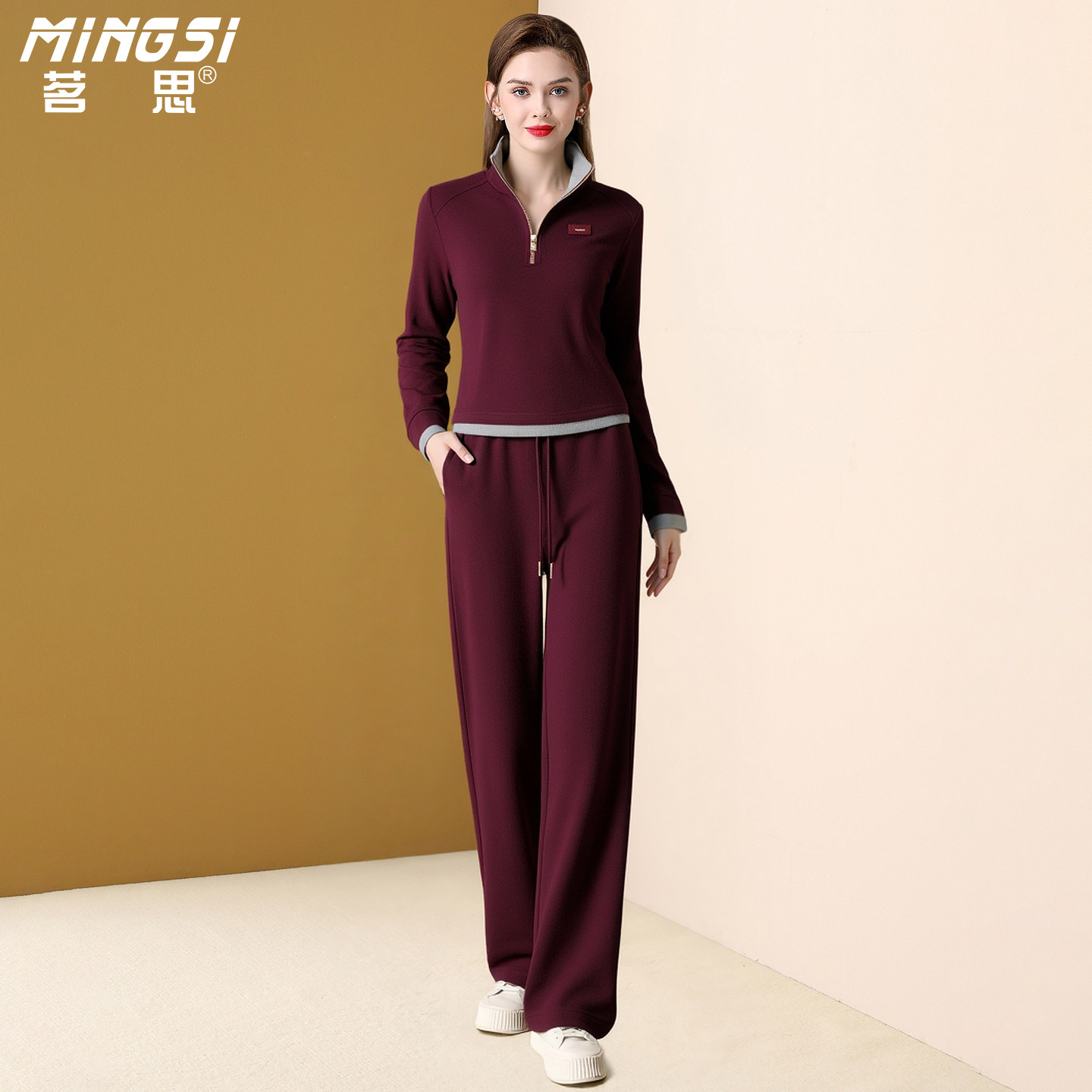茗思设计感休闲运动套装女2026春季新款拉链立领卫衣阔腿裤两件套,女装/女士精品,时尚套装,淘宝优惠券,粉丝福利购,淘宝优惠卷