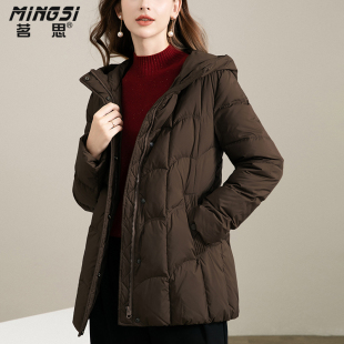 茗思设计感连帽白鸭绒羽绒服女冬2025年新款气质简约保暖短款外套