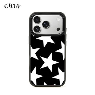 CH3N·【朱志鑫同款】黑白星星适用iPhone17/16promax神甲手机壳15防摔14小众个性黑框plus手机套苹果保护壳